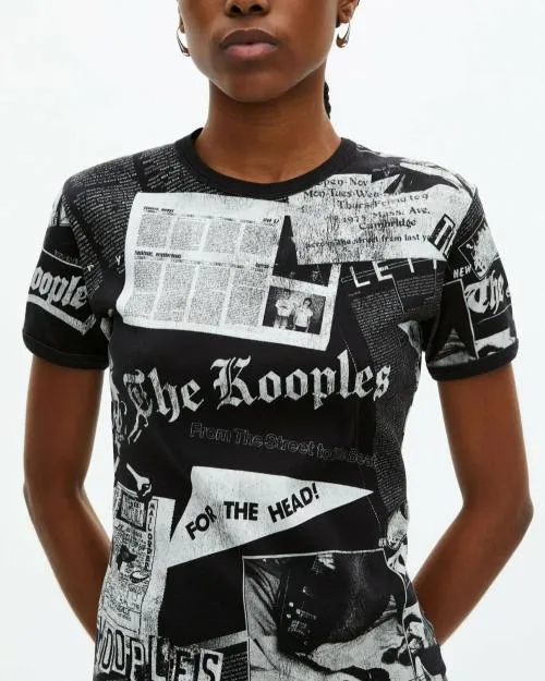 Women Tshirts The Kooples TShirt With Black And White Screen Printing Black Washed
