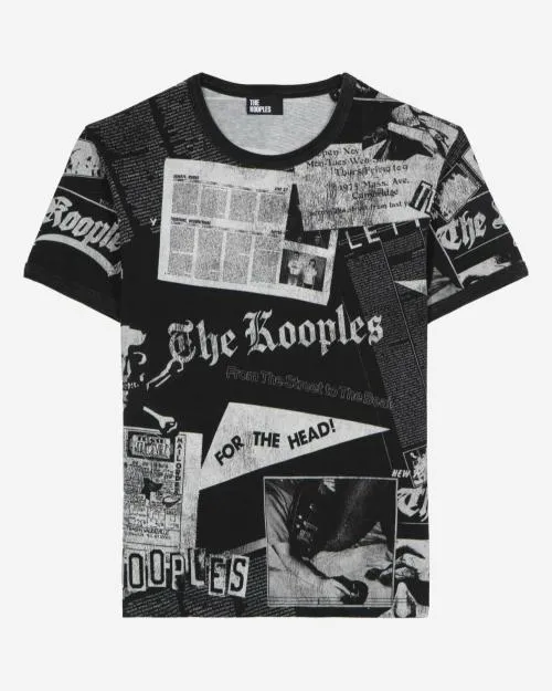 Women Tshirts The Kooples TShirt With Black And White Screen Printing Black Washed