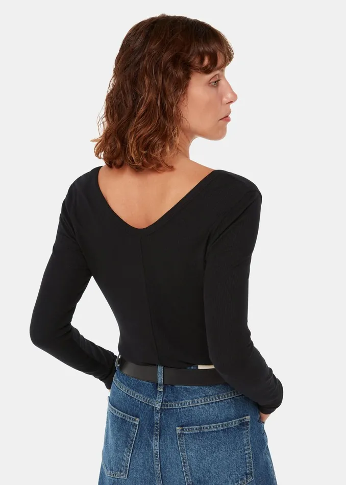 Women TShirts Whistles Black Essential Ribbed V Neck