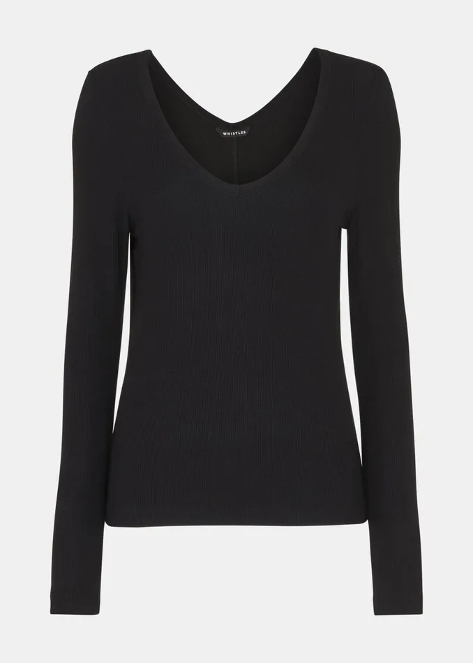 Women TShirts Whistles Black Essential Ribbed V Neck