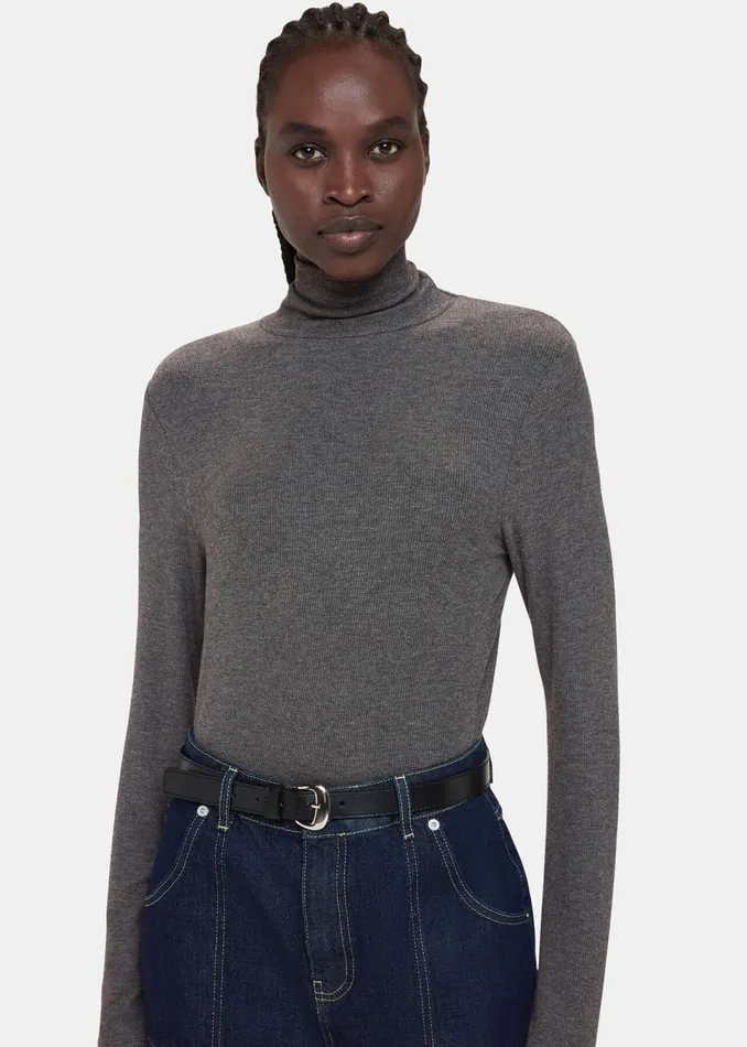 Women TShirts Whistles Dark Grey Essential Ribbed Polo