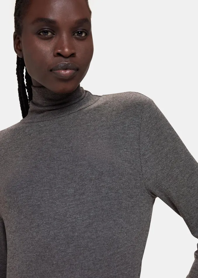 Women TShirts Whistles Dark Grey Essential Ribbed Polo