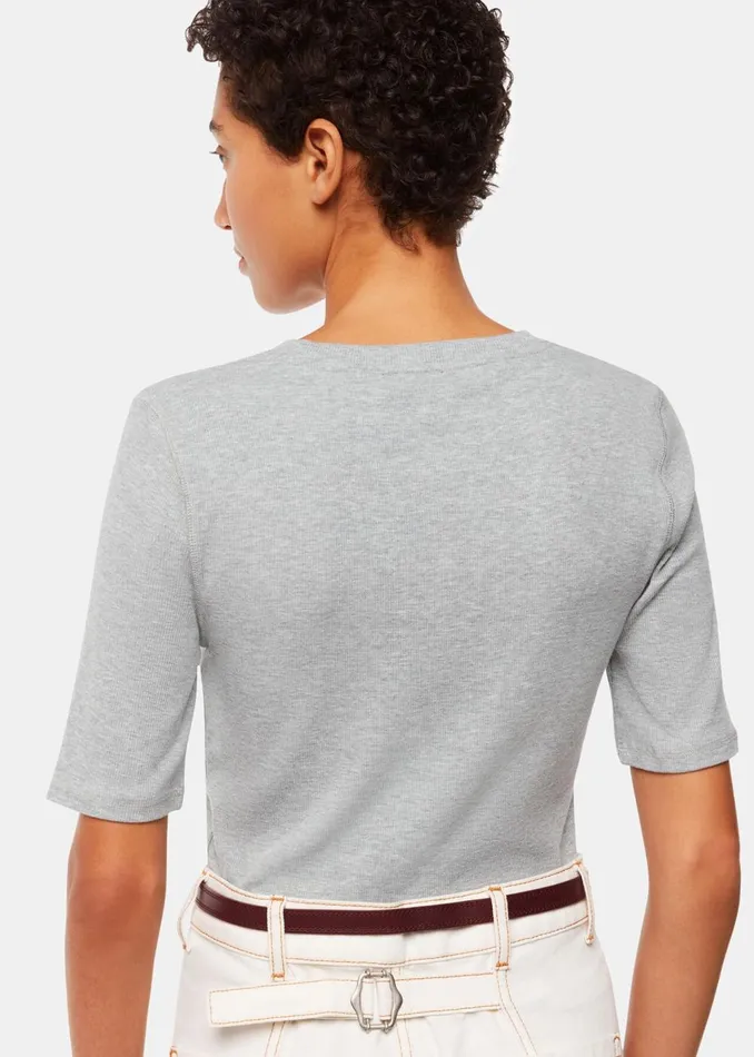 Women TShirts Whistles Grey Marl V Neck Ribbed TShirt