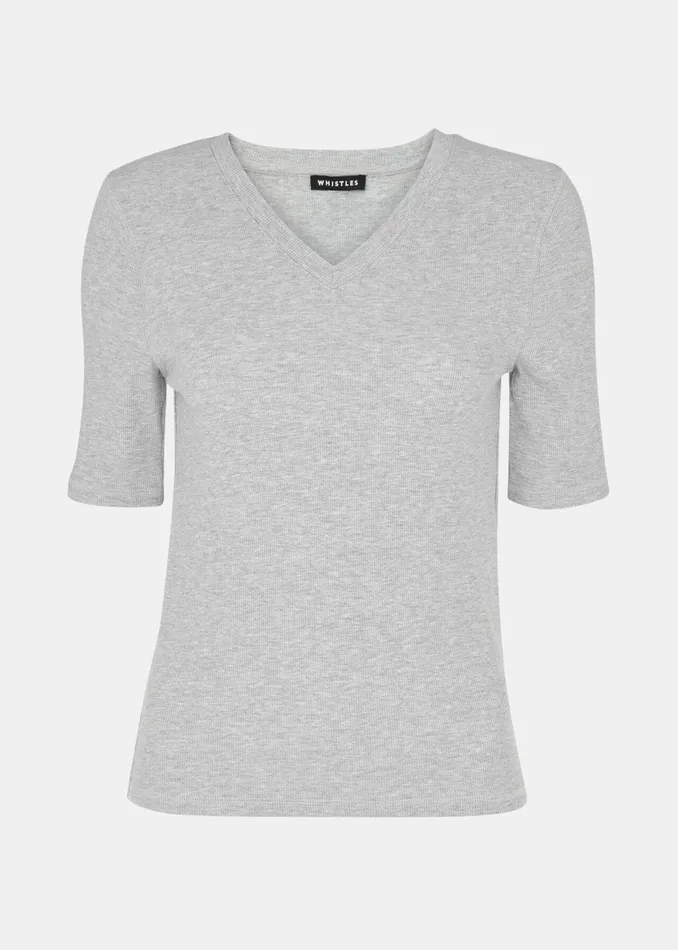 Women TShirts Whistles Grey Marl V Neck Ribbed TShirt