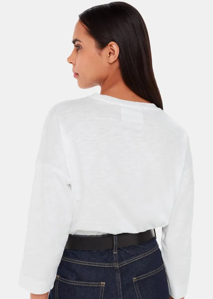 Women TShirts Whistles White Cotton Patch Pocket Top