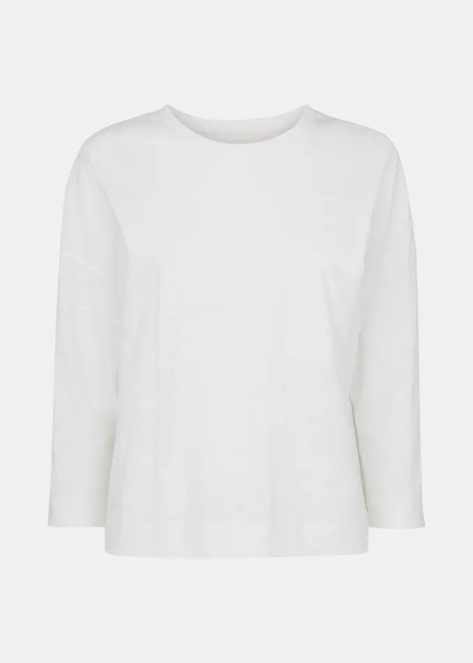 Women TShirts Whistles White Cotton Patch Pocket Top