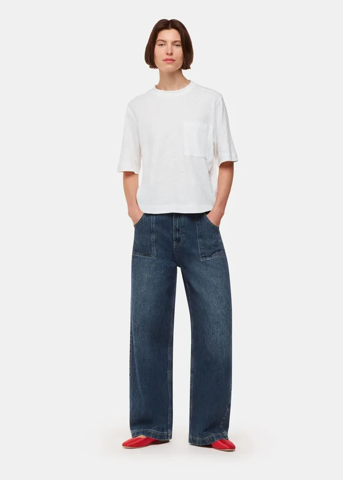 Women TShirts Whistles White Linen Pocket Blend Tee