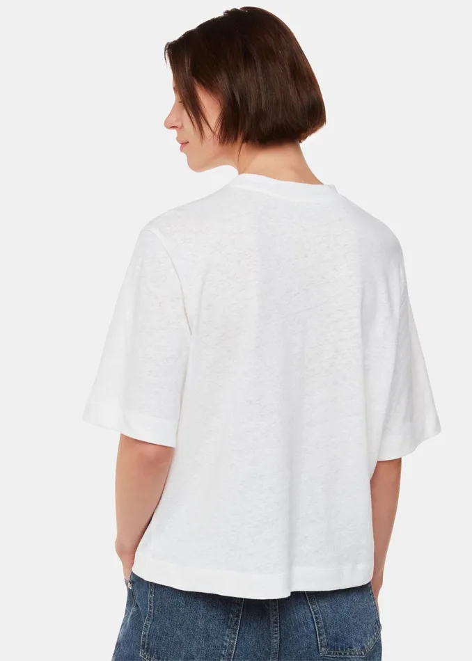 Women TShirts Whistles White Linen Pocket Blend Tee