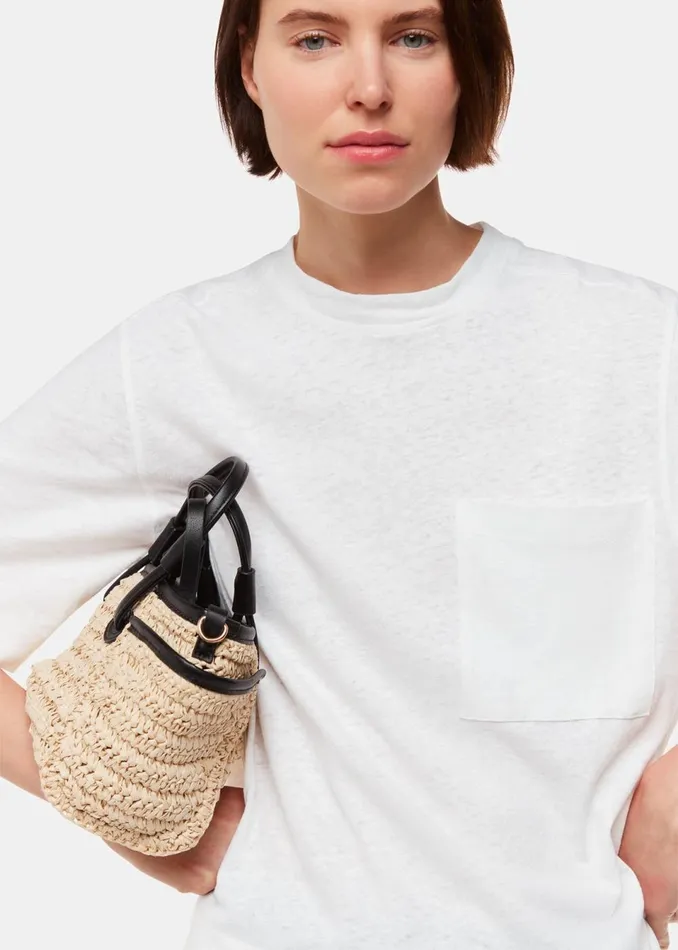 Women TShirts Whistles White Linen Pocket Blend Tee