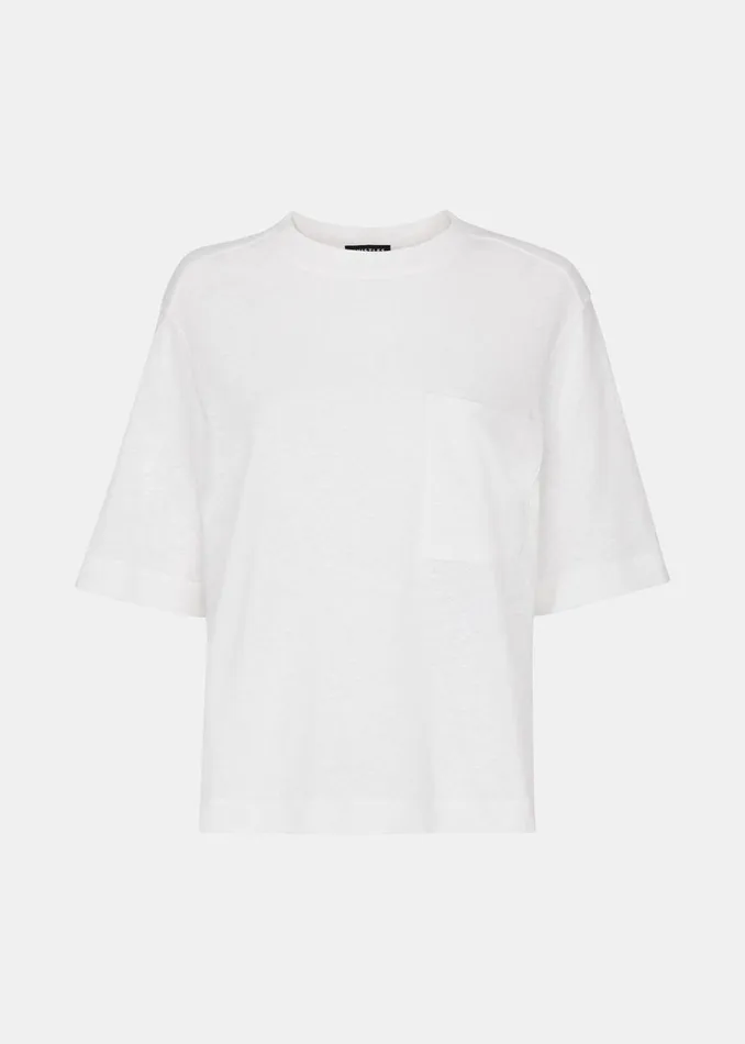 Women TShirts Whistles White Linen Pocket Blend Tee