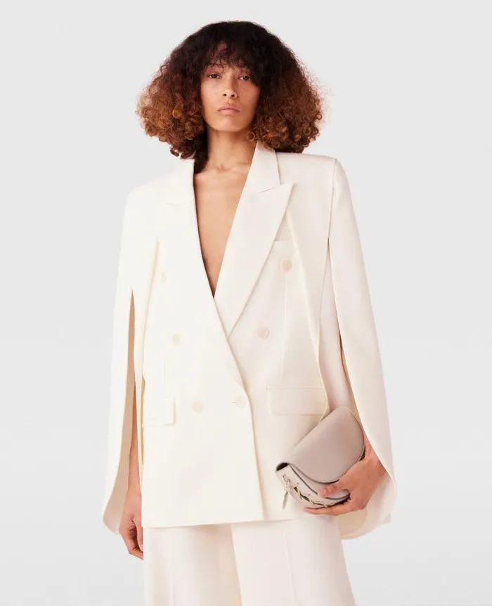 Women Tailoring Stella McCartney Double Breasted CapeSleeve Wool Blazer Cream White