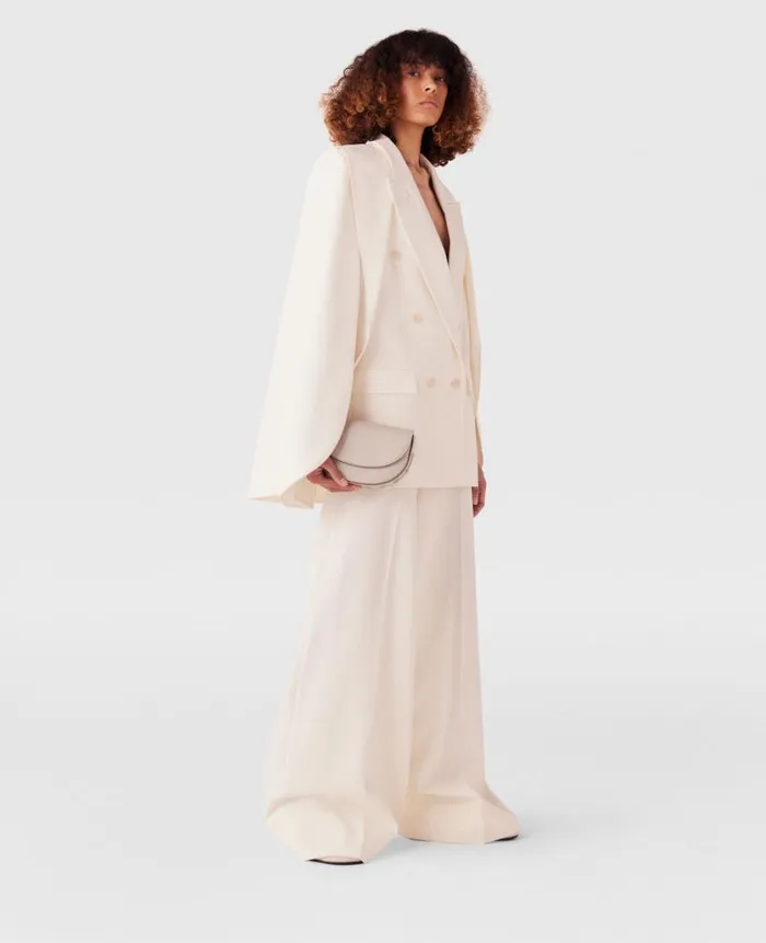 Women Tailoring Stella McCartney Double Breasted CapeSleeve Wool Blazer Cream White
