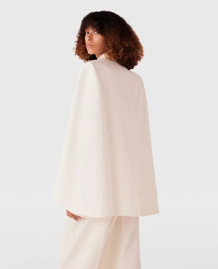 Women Tailoring Stella McCartney Double Breasted CapeSleeve Wool Blazer Cream White