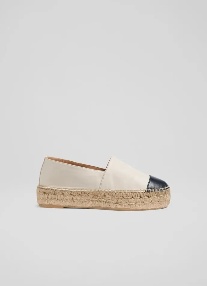 Women Talia Cream And Navy Leather Flatform Espadrilles Butter Cream Midnight LKBennett Flats Women Talia Cream And Navy Leather Flatform Espadrilles Butter Cream Midnight LKBennett Flats