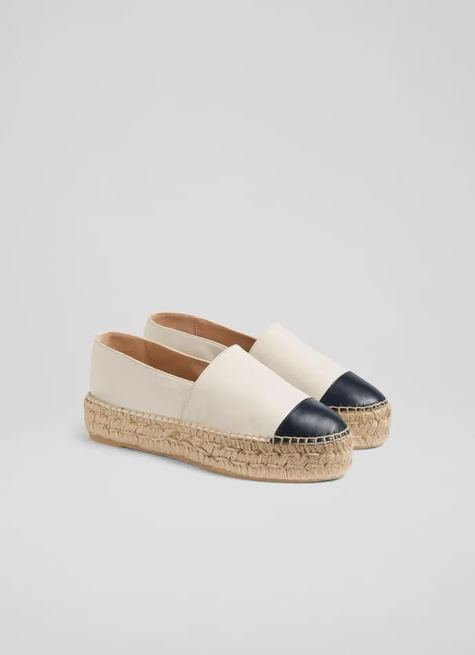 Women Talia Cream And Navy Leather Flatform Espadrilles Butter Cream Midnight LKBennett Flats Women Talia Cream And Navy Leather Flatform Espadrilles Butter Cream Midnight LKBennett Flats