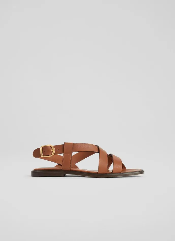 Women Telma Brown Leather Flat Sandals Chocolate LKBennett Flats
