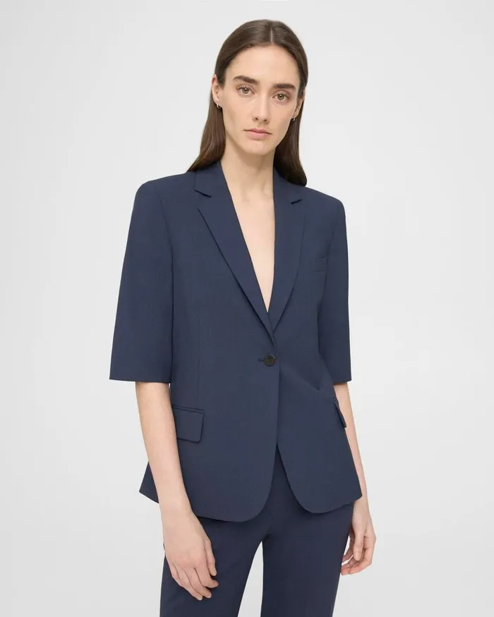 Women Theory Blazers Jackets ShortSleeve Blazer In Stretch Wool Nocturne Navy Women Theory Blazers Jackets ShortSleeve Blazer In Stretch Wool Nocturne Navy