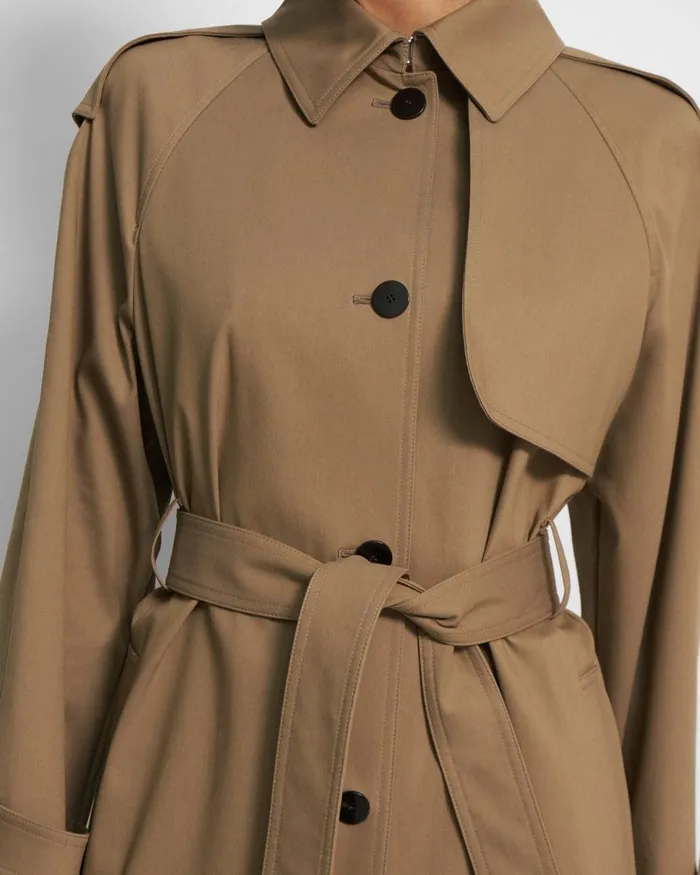 Women Theory Outerwear Belted Trench Coat In Technical Twill Camel