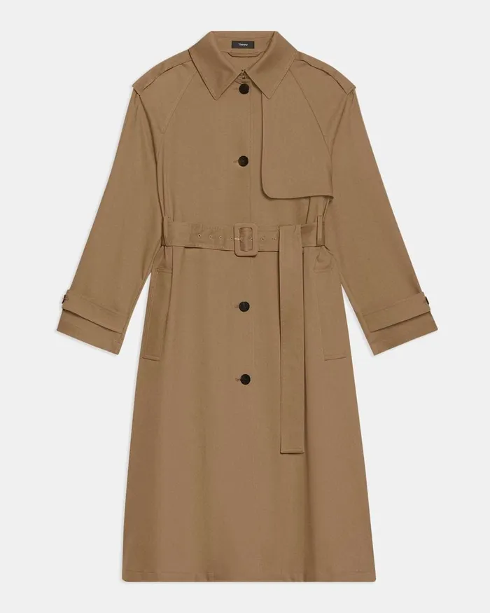 Women Theory Outerwear Belted Trench Coat In Technical Twill Camel