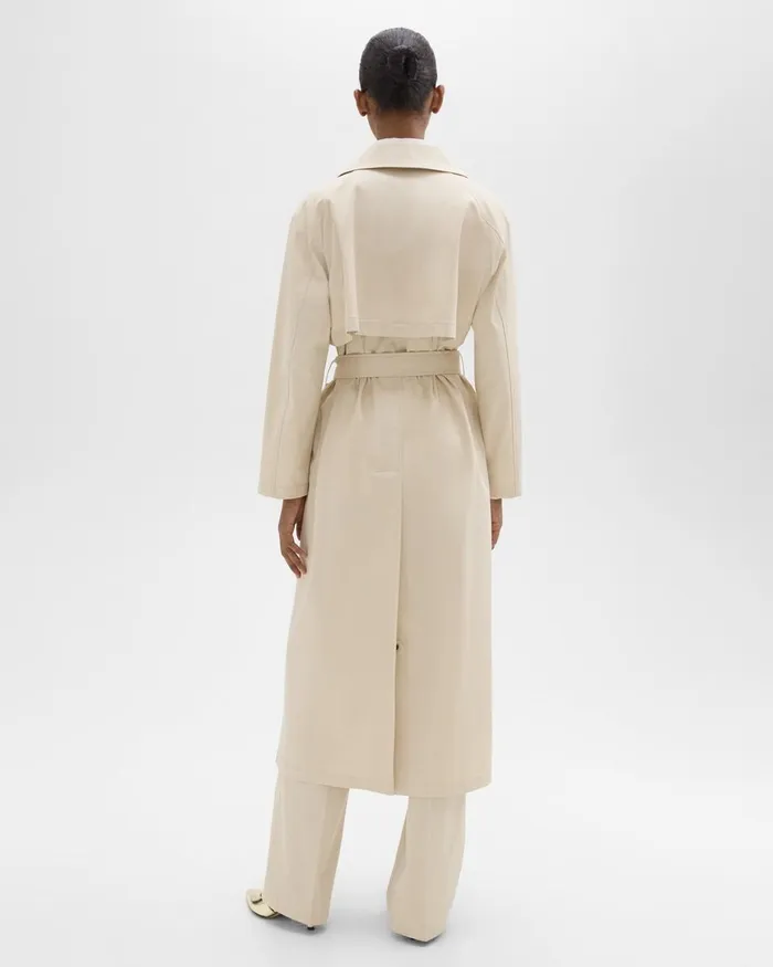 Women Theory Outerwear Wrap Trench Coat In Organic Cotton Sand