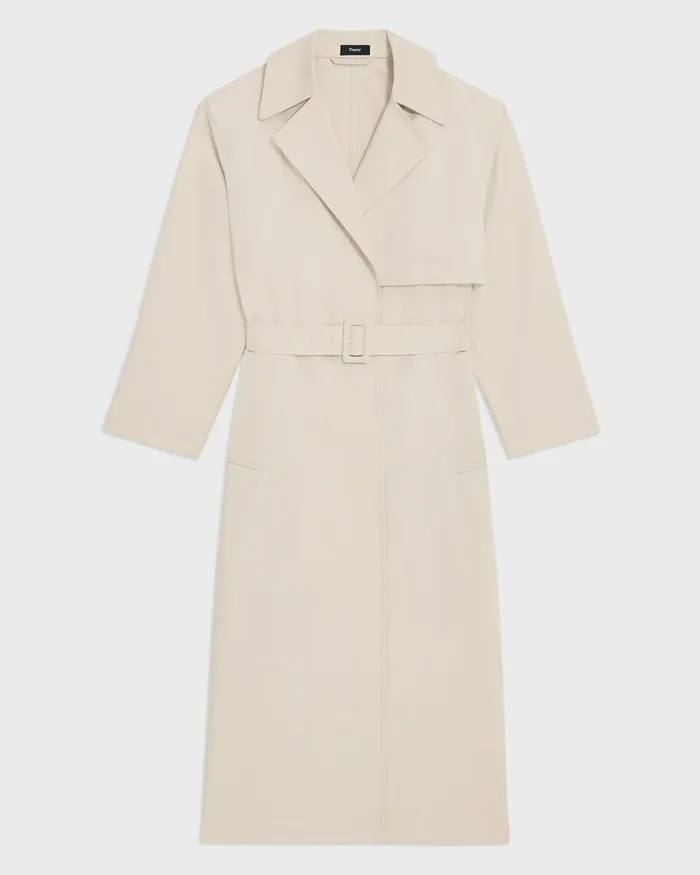 Women Theory Outerwear Wrap Trench Coat In Organic Cotton Sand