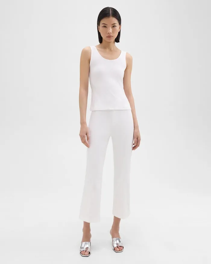 Women Theory Pants Cropped Kick Pant In Stretch CottonBlend White