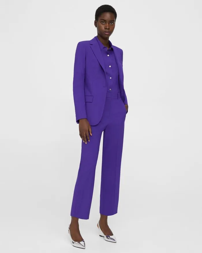 Women Theory Pants HighWaist StraightLeg Pant In Good Wool Blue Iris