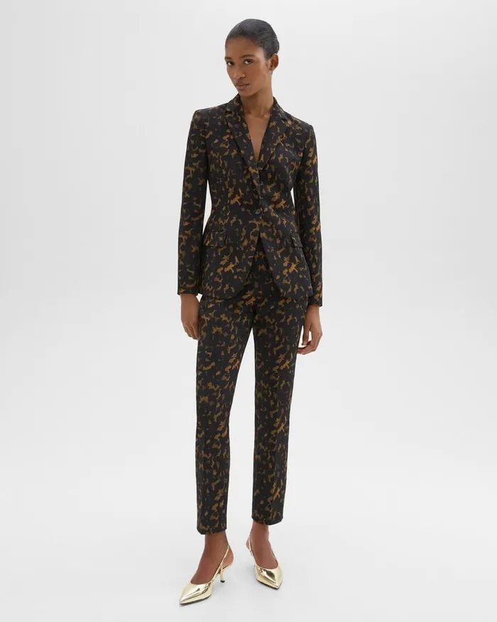 Women Theory Suits HighWaist Slim Crop Pant In Tortoiseshell Printed Crepe Dark Brown Multi