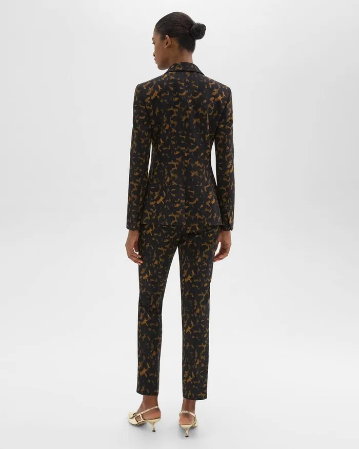 Women Theory Suits HighWaist Slim Crop Pant In Tortoiseshell Printed Crepe Dark Brown Multi