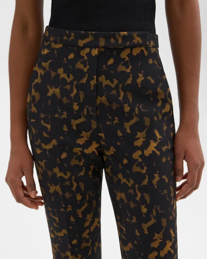 Women Theory Suits HighWaist Slim Crop Pant In Tortoiseshell Printed Crepe Dark Brown Multi