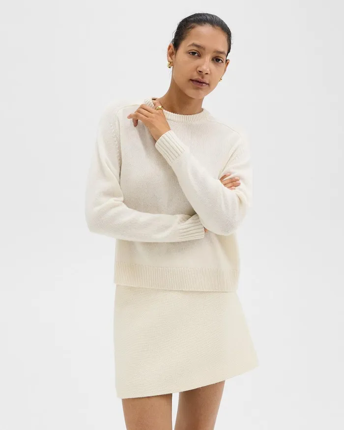 Women Theory Sweaters Cardigans Cropped Sweater In Cashmere Ivory