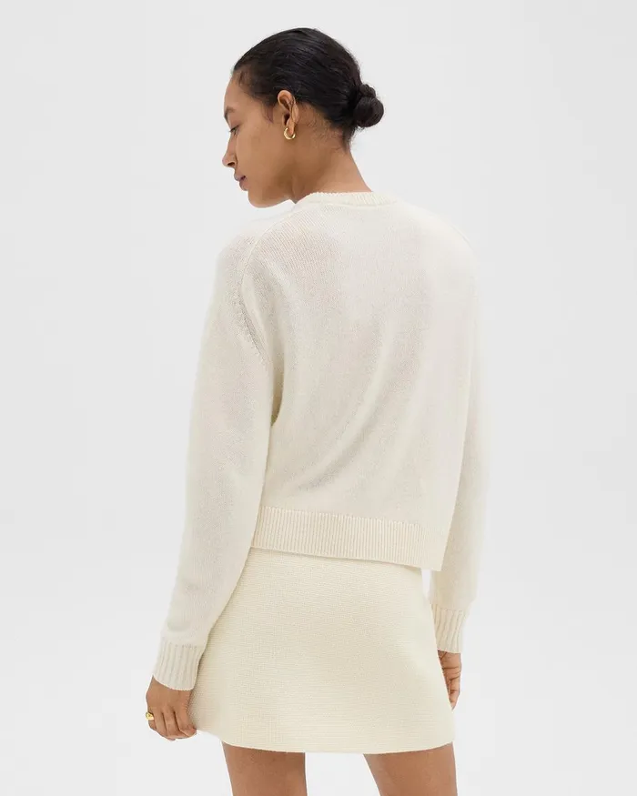 Women Theory Sweaters Cardigans Cropped Sweater In Cashmere Ivory