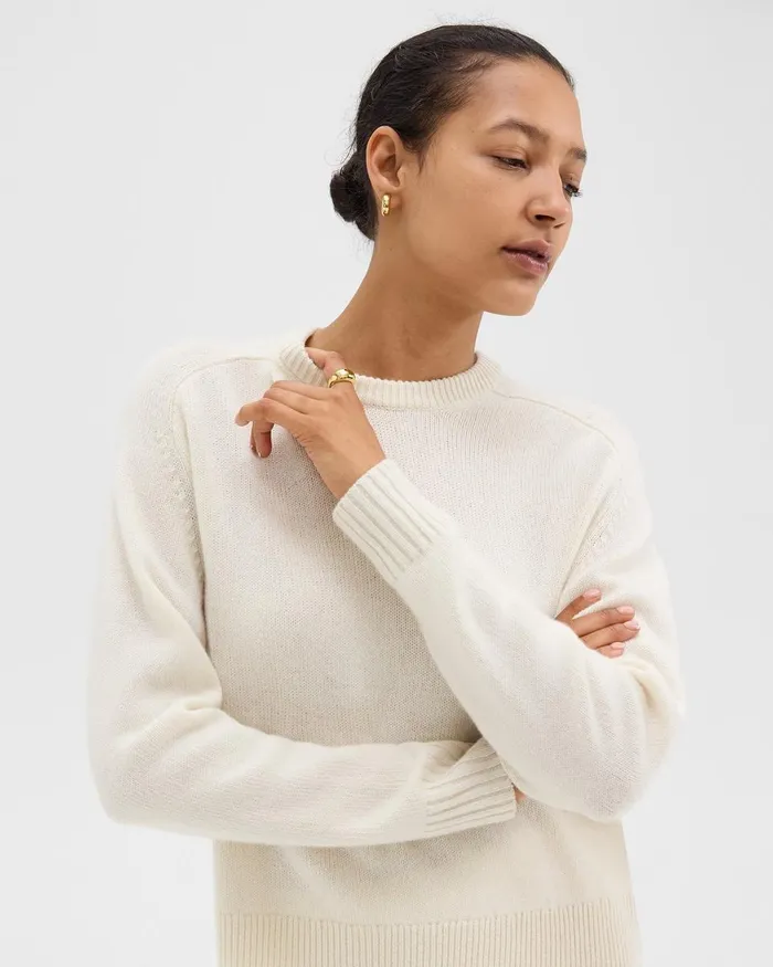 Women Theory Sweaters Cardigans Cropped Sweater In Cashmere Ivory