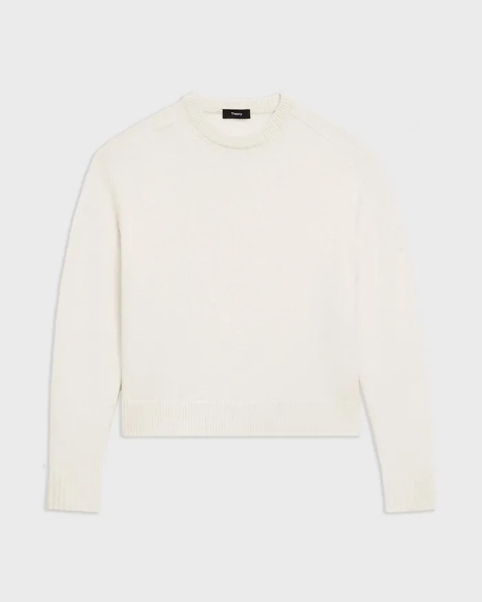 Women Theory Sweaters Cardigans Cropped Sweater In Cashmere Ivory