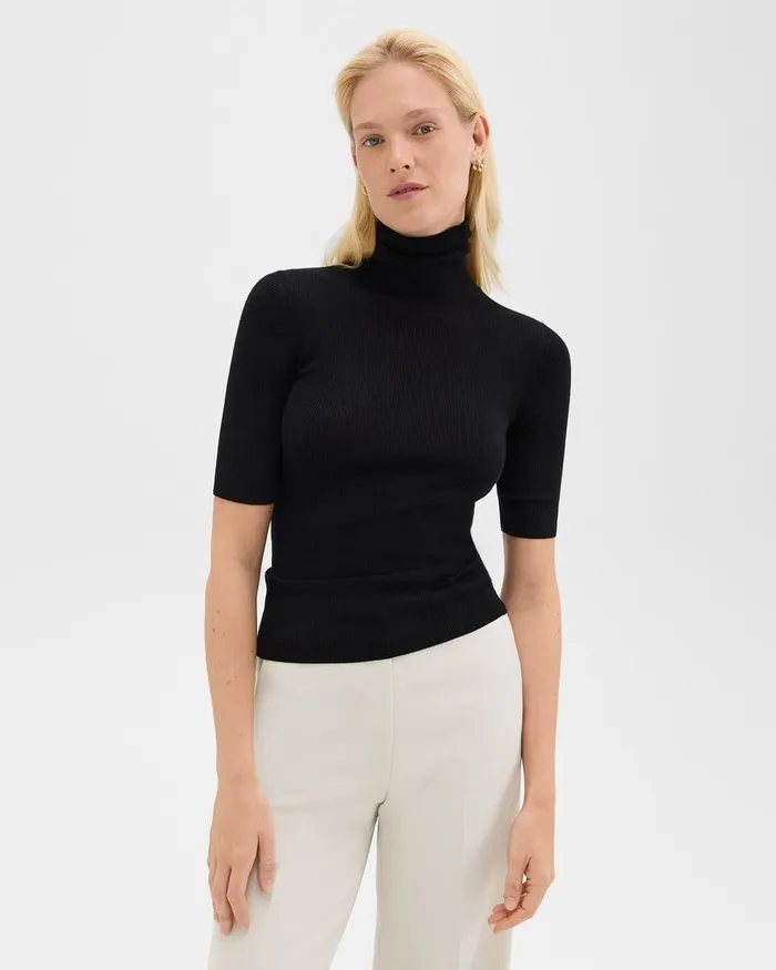 Women Theory Sweaters Cardigans Leenda ShortSleeve Turtleneck In Regal Wool Black Women Theory Sweaters Cardigans Leenda ShortSleeve Turtleneck In Regal Wool Black
