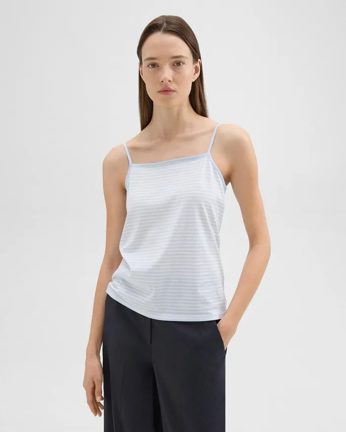 Women Theory TShirts Tank Tops Square Neck Tank In Striped Pima Cotton Skylightwhite