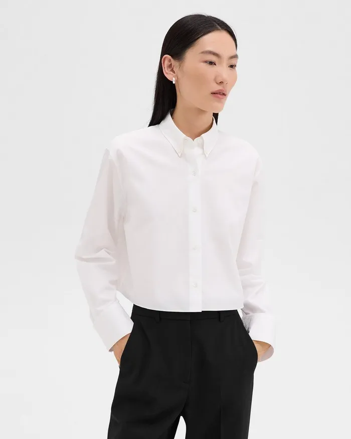 Women Theory Tops Cropped Shirt In Good Cotton White
