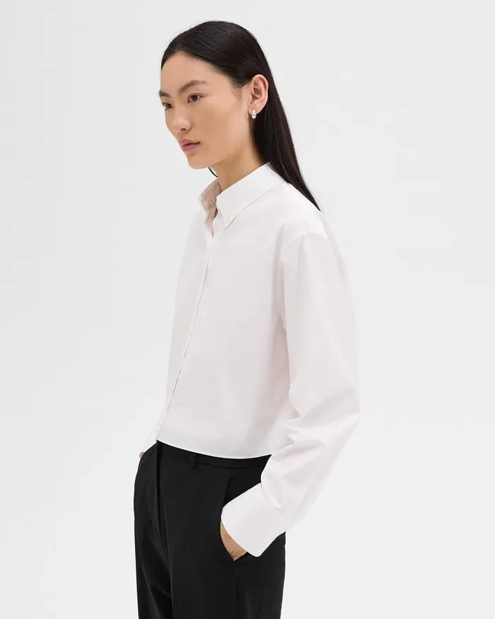 Women Theory Tops Cropped Shirt In Good Cotton White