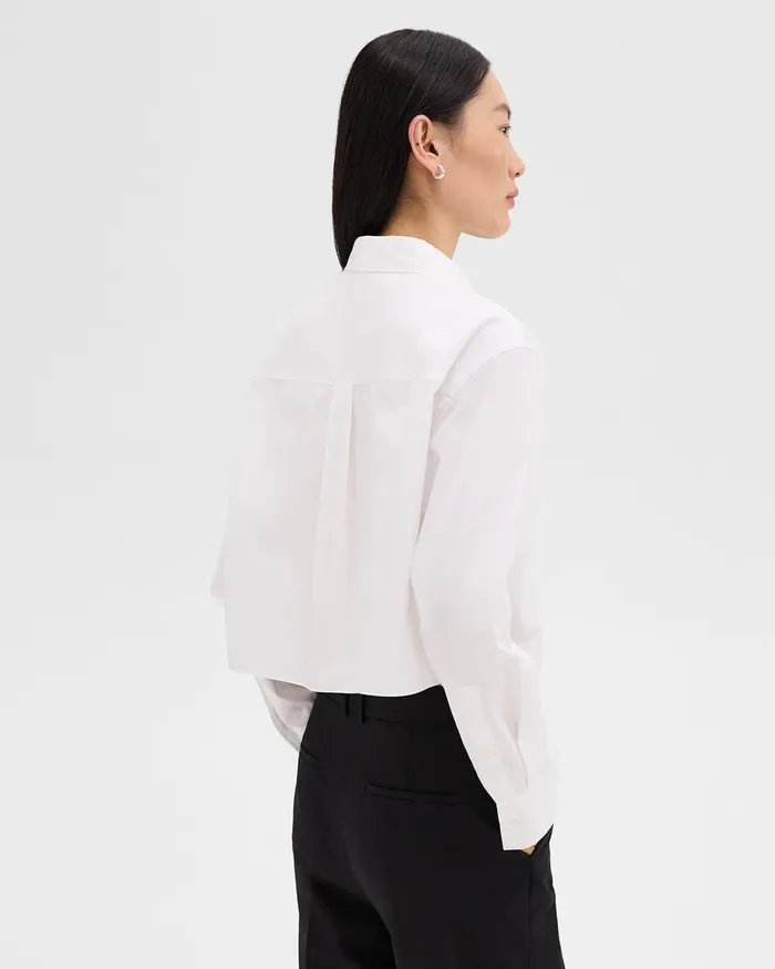 Women Theory Tops Cropped Shirt In Good Cotton White
