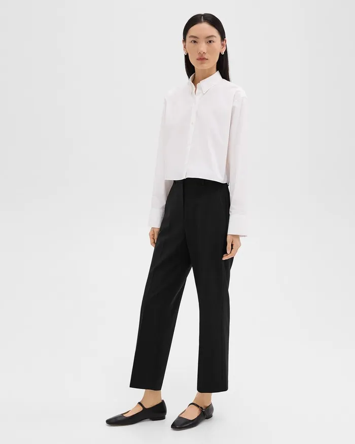 Women Theory Tops Cropped Shirt In Good Cotton White