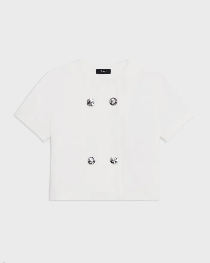 Women Theory Tops DoubleBreasted Crop Top In Crepe Ivory