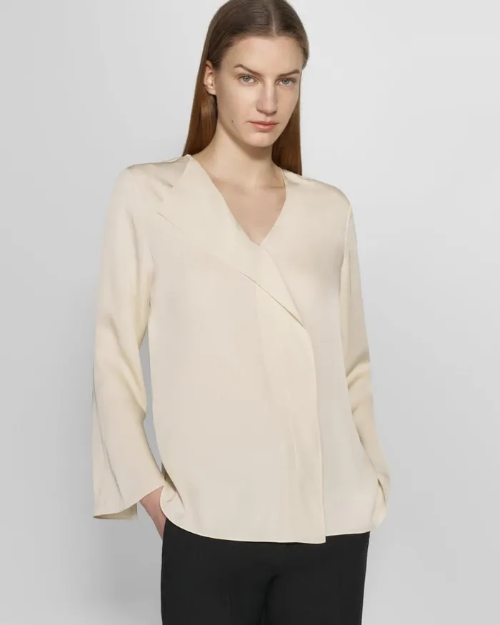 Women Theory Tops Overlap Top In Silk Georgette Parchment