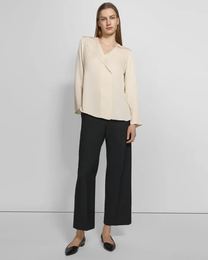 Women Theory Tops Overlap Top In Silk Georgette Parchment