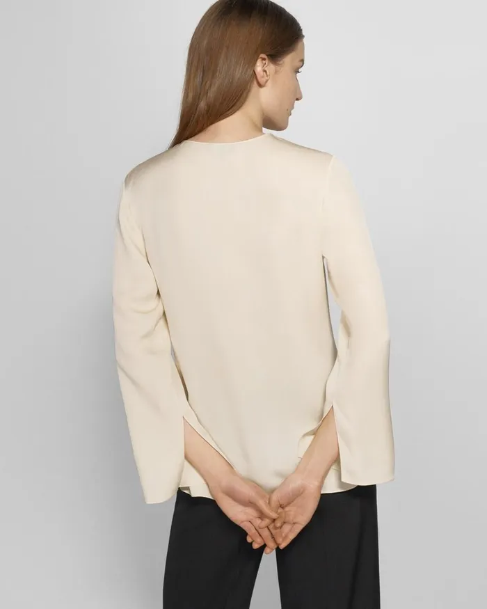 Women Theory Tops Overlap Top In Silk Georgette Parchment