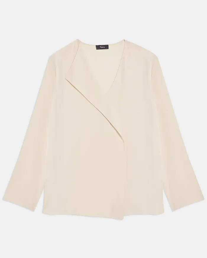 Women Theory Tops Overlap Top In Silk Georgette Parchment