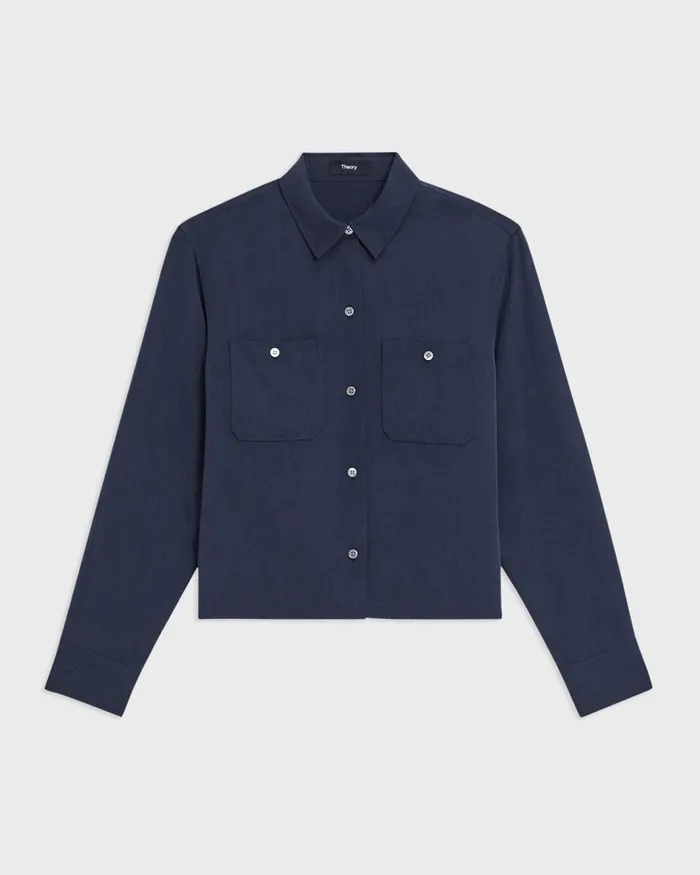 Women Theory Tops Patch Pocket Shirt In Fluid Twill Nocturne Navy