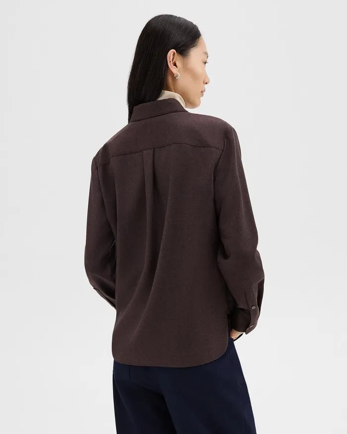 Women Theory Tops Straight Shirt In Sleek Flannel Hickory Melange