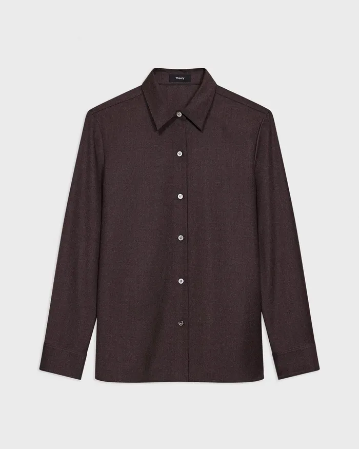 Women Theory Tops Straight Shirt In Sleek Flannel Hickory Melange