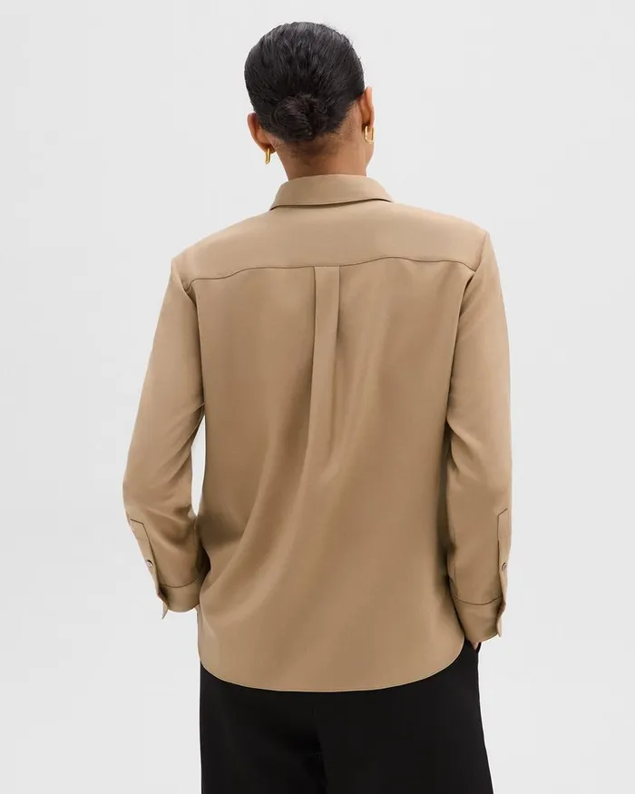 Women Theory Tops Straight Shirt In Sleek Flannel New Camel