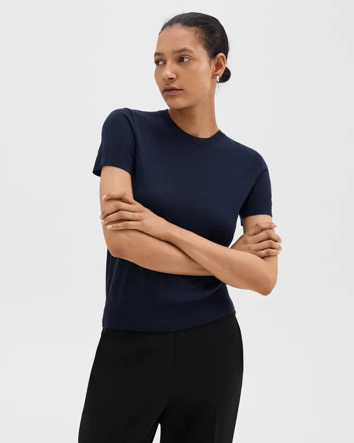 Women Theory Tops Sweater Tee In Regal Wool Deep Navy